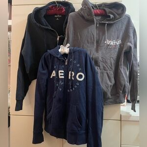 Set of 3 women’s jackets hoodie size XS Hollister Aero Beatles grey blue black